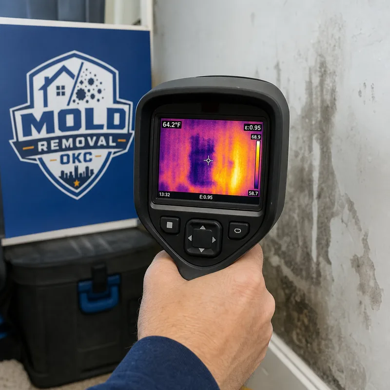 Thermal imaging camera showing temperature differences that indicate possible hidden moisture in a wall